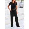 imagePRETTYGARDEN Womens 2 Piece Outfits Summer Tracksuit Lounge Sets Short Sleeve Crop Tops T Shirts High Waisted Wide Leg PantsBlack