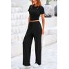 imagePRETTYGARDEN Womens 2 Piece Outfits Summer Tracksuit Lounge Sets Short Sleeve Crop Tops T Shirts High Waisted Wide Leg PantsBlack