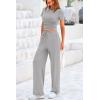 imagePRETTYGARDEN Womens 2 Piece Outfits Summer Tracksuit Lounge Sets Short Sleeve Crop Tops T Shirts High Waisted Wide Leg PantsGrey
