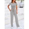 imagePRETTYGARDEN Womens 2 Piece Outfits Summer Tracksuit Lounge Sets Short Sleeve Crop Tops T Shirts High Waisted Wide Leg PantsGrey