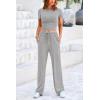 imagePRETTYGARDEN Womens 2 Piece Outfits Summer Tracksuit Lounge Sets Short Sleeve Crop Tops T Shirts High Waisted Wide Leg PantsGrey
