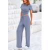 imagePRETTYGARDEN Womens 2 Piece Outfits Summer Tracksuit Lounge Sets Short Sleeve Crop Tops T Shirts High Waisted Wide Leg PantsGrey Blue