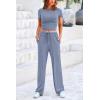 imagePRETTYGARDEN Womens 2 Piece Outfits Summer Tracksuit Lounge Sets Short Sleeve Crop Tops T Shirts High Waisted Wide Leg PantsGrey Blue
