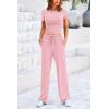imagePRETTYGARDEN Womens 2 Piece Outfits Summer Tracksuit Lounge Sets Short Sleeve Crop Tops T Shirts High Waisted Wide Leg PantsPink