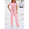 imagePRETTYGARDEN Womens 2 Piece Outfits Summer Tracksuit Lounge Sets Short Sleeve Crop Tops T Shirts High Waisted Wide Leg PantsPink