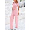 imagePRETTYGARDEN Womens 2 Piece Outfits Summer Tracksuit Lounge Sets Short Sleeve Crop Tops T Shirts High Waisted Wide Leg PantsPink