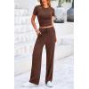 imagePRETTYGARDEN Womens 2 Piece Outfits Summer Tracksuit Lounge Sets Short Sleeve Crop Tops T Shirts High Waisted Wide Leg PantsRed Brown