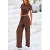 imagePRETTYGARDEN Womens 2 Piece Outfits Summer Tracksuit Lounge Sets Short Sleeve Crop Tops T Shirts High Waisted Wide Leg PantsRed Brown
