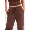 imagePRETTYGARDEN Womens 2 Piece Outfits Summer Tracksuit Lounge Sets Short Sleeve Crop Tops T Shirts High Waisted Wide Leg PantsRed Brown
