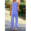imagePRETTYGARDEN Womens 2 Piece Summer Tracksuits Sleeveless V Neck Tank Top Wide Leg Pants Casual Knit Outfit SetsBlue