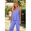 imagePRETTYGARDEN Womens 2 Piece Summer Tracksuits Sleeveless V Neck Tank Top Wide Leg Pants Casual Knit Outfit SetsBlue