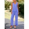 imagePRETTYGARDEN Womens 2 Piece Summer Tracksuits Sleeveless V Neck Tank Top Wide Leg Pants Casual Knit Outfit SetsBlue