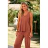 imagePRETTYGARDEN Womens 2 Piece Summer Tracksuits Sleeveless V Neck Tank Top Wide Leg Pants Casual Knit Outfit SetsBrick Red