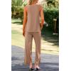 imagePRETTYGARDEN Womens 2 Piece Summer Tracksuits Sleeveless V Neck Tank Top Wide Leg Pants Casual Knit Outfit SetsCamel