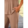 imagePRETTYGARDEN Womens 2 Piece Summer Tracksuits Sleeveless V Neck Tank Top Wide Leg Pants Casual Knit Outfit SetsCamel