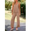 imagePRETTYGARDEN Womens 2 Piece Summer Tracksuits Sleeveless V Neck Tank Top Wide Leg Pants Casual Knit Outfit SetsCamel
