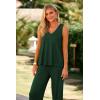 imagePRETTYGARDEN Womens 2 Piece Summer Tracksuits Sleeveless V Neck Tank Top Wide Leg Pants Casual Knit Outfit SetsDark Green