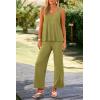 imagePRETTYGARDEN Womens 2 Piece Summer Tracksuits Sleeveless V Neck Tank Top Wide Leg Pants Casual Knit Outfit SetsGrass Green