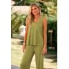 imagePRETTYGARDEN Womens 2 Piece Summer Tracksuits Sleeveless V Neck Tank Top Wide Leg Pants Casual Knit Outfit SetsGrass Green