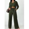 imagePRETTYGARDEN Womens 2024 Fall Track Suits 3 Piece Outfits Matching Sets Ribbed Knit Cardigan Cropped Tank Tops Wide Leg PantsArmy Green