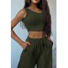 imagePRETTYGARDEN Womens 2024 Fall Track Suits 3 Piece Outfits Matching Sets Ribbed Knit Cardigan Cropped Tank Tops Wide Leg PantsArmy Green