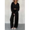 imagePRETTYGARDEN Womens 2024 Fall Track Suits 3 Piece Outfits Matching Sets Ribbed Knit Cardigan Cropped Tank Tops Wide Leg PantsBlack