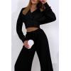 imagePRETTYGARDEN Womens 2024 Fall Track Suits 3 Piece Outfits Matching Sets Ribbed Knit Cardigan Cropped Tank Tops Wide Leg PantsBlack