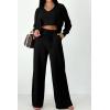 imagePRETTYGARDEN Womens 2024 Fall Track Suits 3 Piece Outfits Matching Sets Ribbed Knit Cardigan Cropped Tank Tops Wide Leg PantsBlack