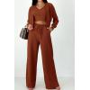 imagePRETTYGARDEN Womens 2024 Fall Track Suits 3 Piece Outfits Matching Sets Ribbed Knit Cardigan Cropped Tank Tops Wide Leg PantsBrown