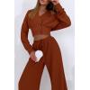 imagePRETTYGARDEN Womens 2024 Fall Track Suits 3 Piece Outfits Matching Sets Ribbed Knit Cardigan Cropped Tank Tops Wide Leg PantsBrown