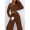 imagePRETTYGARDEN Womens 2024 Fall Track Suits 3 Piece Outfits Matching Sets Ribbed Knit Cardigan Cropped Tank Tops Wide Leg PantsCoffee