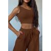 imagePRETTYGARDEN Womens 2024 Fall Track Suits 3 Piece Outfits Matching Sets Ribbed Knit Cardigan Cropped Tank Tops Wide Leg PantsCoffee