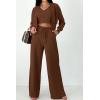 imagePRETTYGARDEN Womens 2024 Fall Track Suits 3 Piece Outfits Matching Sets Ribbed Knit Cardigan Cropped Tank Tops Wide Leg PantsCoffee