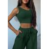 imagePRETTYGARDEN Womens 2024 Fall Track Suits 3 Piece Outfits Matching Sets Ribbed Knit Cardigan Cropped Tank Tops Wide Leg PantsDark Green