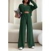 imagePRETTYGARDEN Womens 2024 Fall Track Suits 3 Piece Outfits Matching Sets Ribbed Knit Cardigan Cropped Tank Tops Wide Leg PantsDark Green