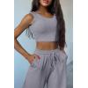 imagePRETTYGARDEN Womens 2024 Fall Track Suits 3 Piece Outfits Matching Sets Ribbed Knit Cardigan Cropped Tank Tops Wide Leg PantsGrey