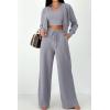 imagePRETTYGARDEN Womens 2024 Fall Track Suits 3 Piece Outfits Matching Sets Ribbed Knit Cardigan Cropped Tank Tops Wide Leg PantsGrey