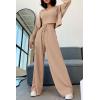 imagePRETTYGARDEN Womens 2024 Fall Track Suits 3 Piece Outfits Matching Sets Ribbed Knit Cardigan Cropped Tank Tops Wide Leg PantsKhaki