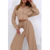 imagePRETTYGARDEN Womens 2024 Fall Track Suits 3 Piece Outfits Matching Sets Ribbed Knit Cardigan Cropped Tank Tops Wide Leg PantsKhaki