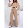 imagePRETTYGARDEN Womens 2024 Fall Track Suits 3 Piece Outfits Matching Sets Ribbed Knit Cardigan Cropped Tank Tops Wide Leg PantsKhaki