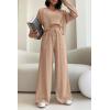 imagePRETTYGARDEN Womens 2024 Fall Track Suits 3 Piece Outfits Matching Sets Ribbed Knit Cardigan Cropped Tank Tops Wide Leg PantsKhaki