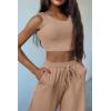 imagePRETTYGARDEN Womens 2024 Fall Track Suits 3 Piece Outfits Matching Sets Ribbed Knit Cardigan Cropped Tank Tops Wide Leg PantsKhaki