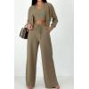 imagePRETTYGARDEN Womens 2024 Fall Track Suits 3 Piece Outfits Matching Sets Ribbed Knit Cardigan Cropped Tank Tops Wide Leg PantsLight Army Green