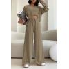imagePRETTYGARDEN Womens 2024 Fall Track Suits 3 Piece Outfits Matching Sets Ribbed Knit Cardigan Cropped Tank Tops Wide Leg PantsLight Army Green