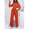 imagePRETTYGARDEN Womens 2024 Fall Track Suits 3 Piece Outfits Matching Sets Ribbed Knit Cardigan Cropped Tank Tops Wide Leg PantsOrange