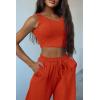 imagePRETTYGARDEN Womens 2024 Fall Track Suits 3 Piece Outfits Matching Sets Ribbed Knit Cardigan Cropped Tank Tops Wide Leg PantsOrange