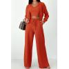 imagePRETTYGARDEN Womens 2024 Fall Track Suits 3 Piece Outfits Matching Sets Ribbed Knit Cardigan Cropped Tank Tops Wide Leg PantsOrange