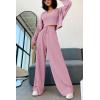imagePRETTYGARDEN Womens 2024 Fall Track Suits 3 Piece Outfits Matching Sets Ribbed Knit Cardigan Cropped Tank Tops Wide Leg PantsPink