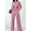 imagePRETTYGARDEN Womens 2024 Fall Track Suits 3 Piece Outfits Matching Sets Ribbed Knit Cardigan Cropped Tank Tops Wide Leg PantsPink