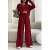 imagePRETTYGARDEN Womens 2024 Fall Track Suits 3 Piece Outfits Matching Sets Ribbed Knit Cardigan Cropped Tank Tops Wide Leg PantsWine Red